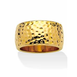 SETA Yellow Gold Plated 11mm Hammered Thick Band Ring. Size 6.